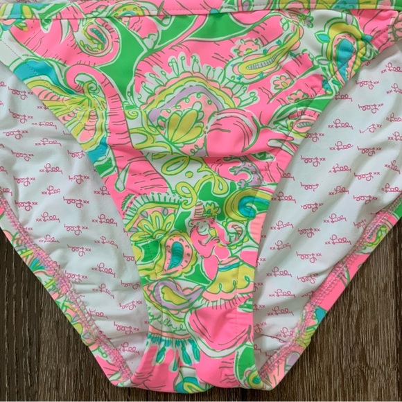 Lilly Pulitzer Womens green/ pink chin chin elephant printed tie bikini set S - Picture 3 of 11